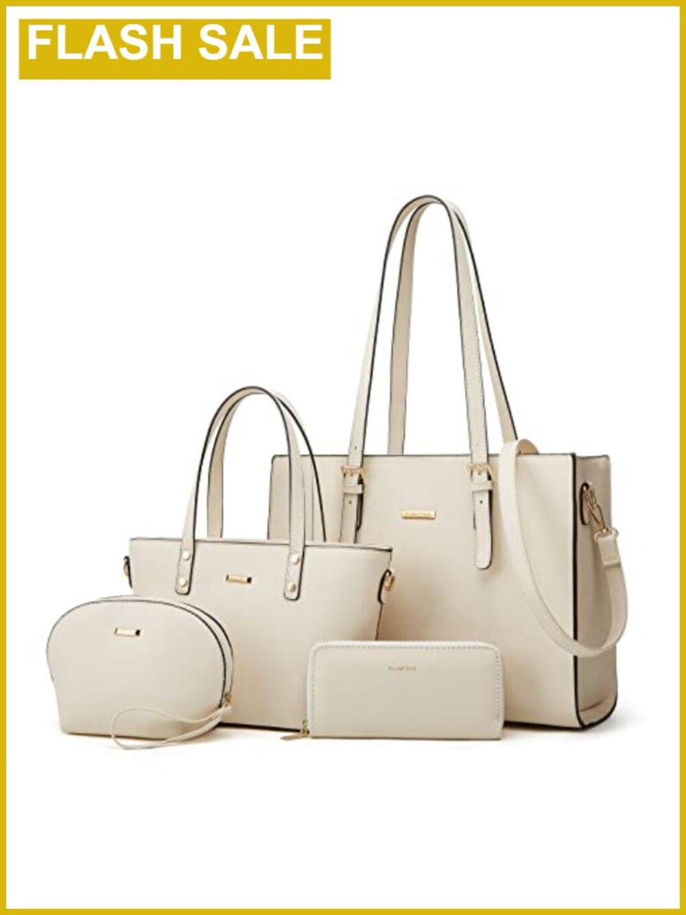 Faux Leather Tote Bag Set with Shoulder Bag & Cosmetic Bag Top Handle Satchel